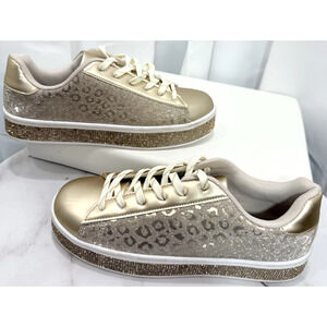Women's Uubaris Gold Sparkled Tennis Shoes Size 8